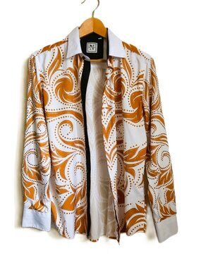 De-Niko Rhinestone Designer Shirt Men’s Small, Gold & Silver Bling, Modal Modern